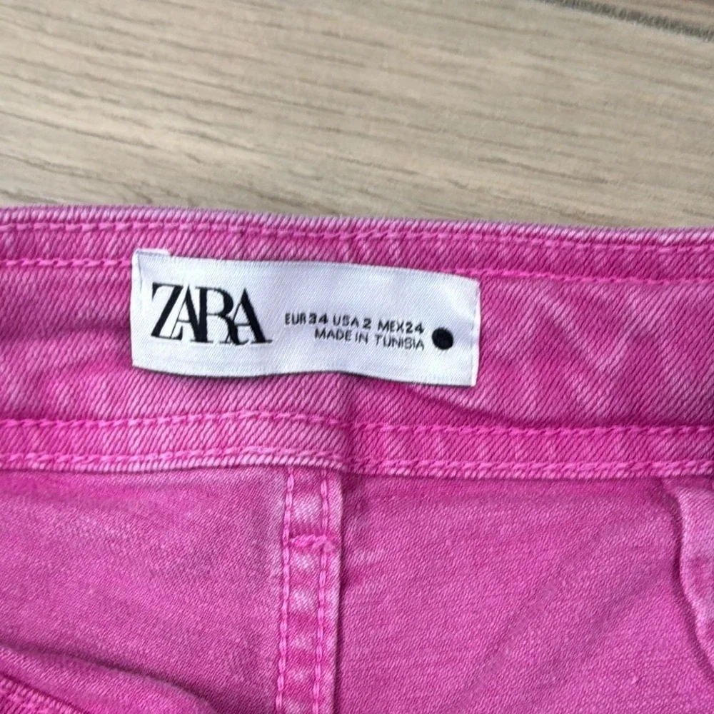 Zara Women's Viral Pink Wide-Leg Jeans Cut Off - Picture 11 of 16